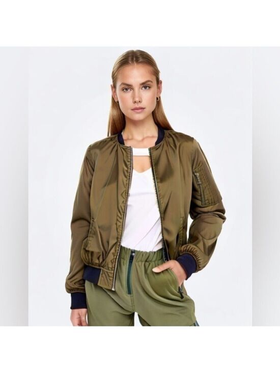 Alyx Jackets & Blazers - ALYX Satin Olive Green Lined Full Zip Pockets Military Bomber Jacket